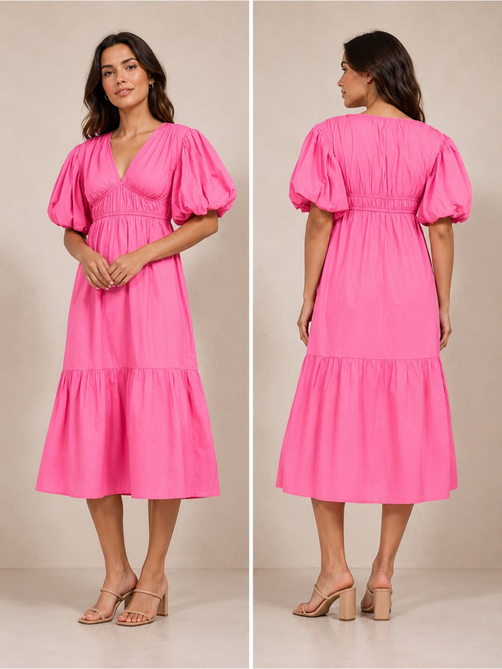 Last Piece Japna Cotton Poplin Ballon Sleeve Midi Dress